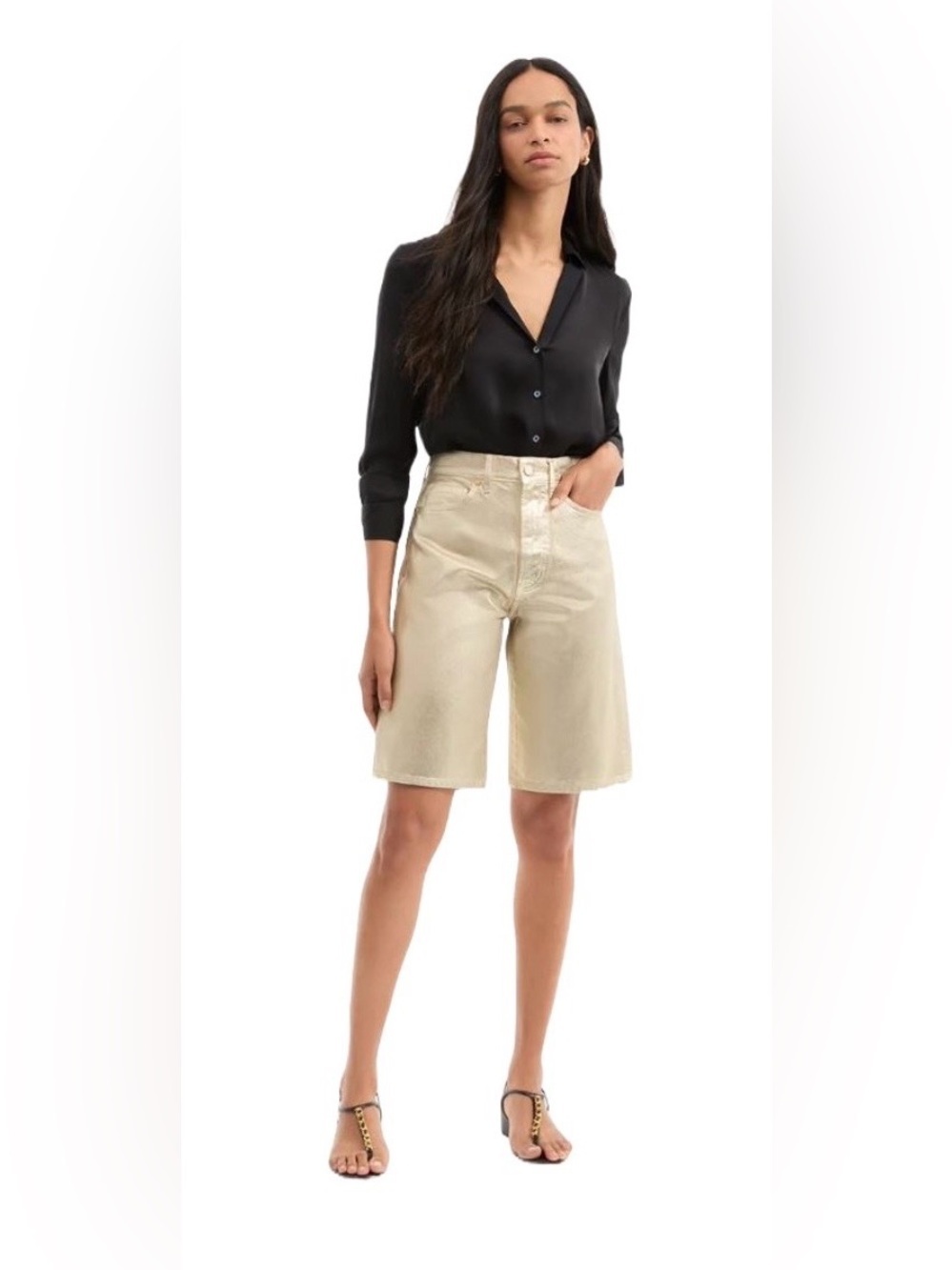 Veronica Beard Charlotte Longline Gold Metallic Cotton Short Size 27 $298